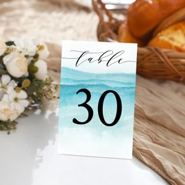 Clabby 31 Pcs Wedding Table Numbers 1-30 Blue Beach Double Sided 4 x 6 inch Ocean Table Numbers and 1 Head Card for Wedding Baby Shower Anniversary Birthday Bridal Party Reception