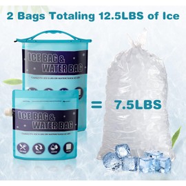 5lb & 2.5lb Ice Bags, Ice Cube Bags for Freezer Long Lasting Instant Cooler Ice Packs with Sealed Sliding Handle, 2 Pack Reusable Large Leakproof Ice Pack for Cooler Camping Hiking and Fishing