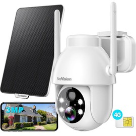 SeeVision Solar Security  WiFi 3MP Cameras Wireless Outdoor, 2K Battery Powered PTZ Indoor Security Camera for Home with Spotlight, PIR Motion Detection,Siren, Color Night Vision, 2-Way Talk C8 Black - Color: ZY-C8 White