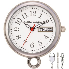 [Tokimeki Like Accessories] Nurse Watch [Reel That Won't Fall Off] [Calendar] Cute Pink Gold Silver Nurse Watch Dial Luminous Nurse Watch Pocket Watch Key Chain Small Magic Charm, Silver., Classic