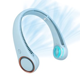 CIVPOWER Neck Fan: Portable Personal Neck Cooling Rechargeable Bladeless Fan - Hands Free 3 Speed 4000 mAh Battery USB Operated Wearable Headphone Design - for Men Women Outdoor Indoor (Light Blue)