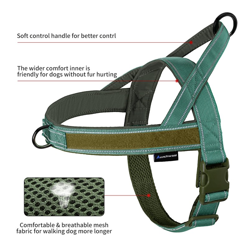 Annchwool No Pull Dog Harness with Padded Handle+5 Ft Leash,Reflective