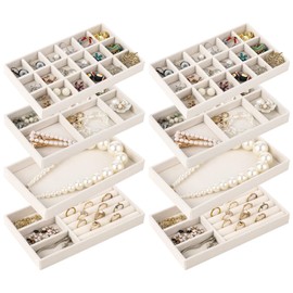 Toyosport 8 Pcs Jewelry Drawer Organizers, Velvet Jewelry Trays for Drawer, Stackable Jewelry Trays, Ideal for Rings, Earrings, Bracelets, Necklaces, Beige