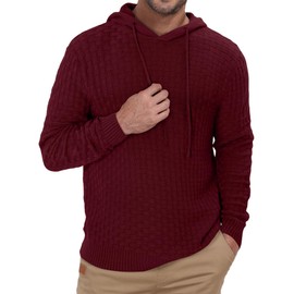 TUREFACE Red Hooded Sweater for Men Casual Long Sleeve Knitted Hoodies Pullover Winter Comfy Midweight Sweater