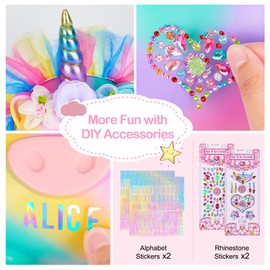 Piggy Bank for Girls Large Unicorn Piggy Banks with Necklace Bracelet DIY Stickers Cute Coin Piggybank Unbreakable for Toddler Kids Christmas Birthday Gifts, Rainbow with Rainbow Dress, M