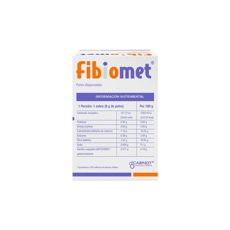 Suplemento Alimenticio Fibiomet Naranja 10 Sobres De 9 Gr