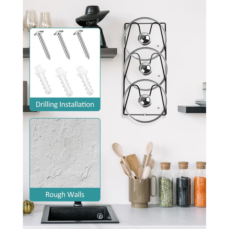 sousac V-Wall Pot Lid Holder, 2 Pack, Black