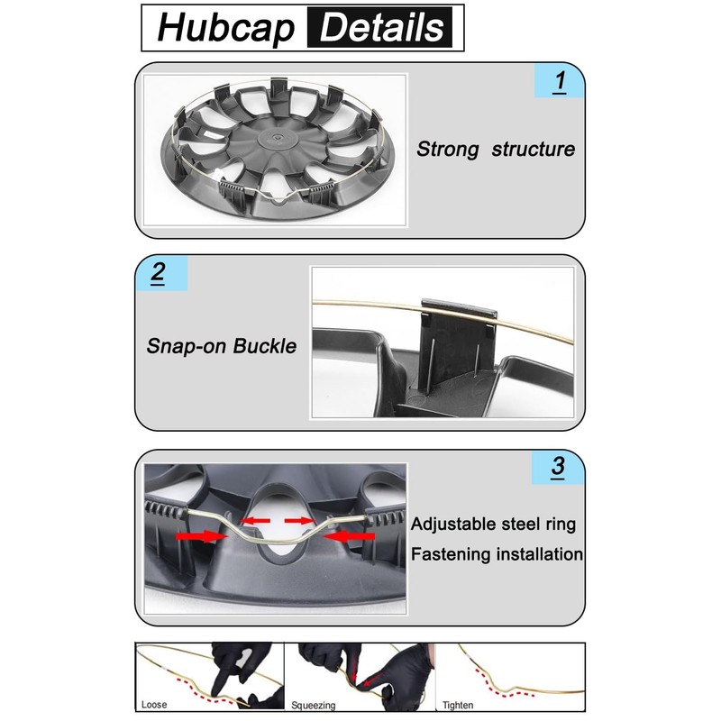 Hubcap Wheel Covers Replacement Size R15 Hub Caps Universal-Fit Steel