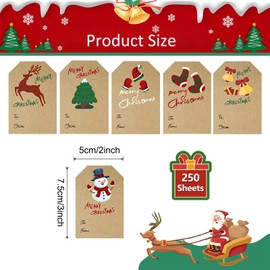 Christmas Gift Tags Stickers, 250PCS Self Adhesive Label for Christmas Presents,2" x 3" Name Tags Sticker for Gift Boxes Bags Envelopes Decoration