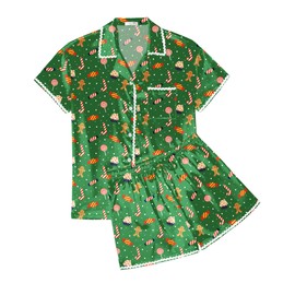 Ekouaer Women's Pajamas Set Silk Shirt and Shorts Button Down Pj Sets Two Piece Satin Lounge Sets with Pockets