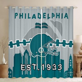 Erosebridal Football Themed Blackout Curtains 42x63 inch,Football Fans Curtains for Boys,Football Lovers Curtains Drapes,Rugby Window Curtains 2 Panels for Living Room,Blue(Philadelphia)