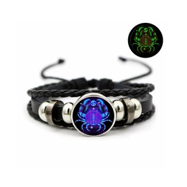 Zodiac Signs Spirit Bracelet, Multilayer Adjustable Twelve Constellation Zodiac Leather Bracelets (Aries)
