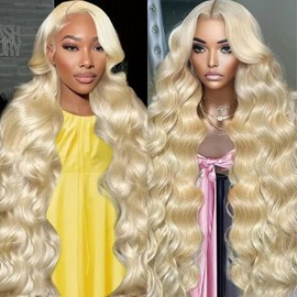 Goalroya 32 Inch 613 13x6 Lace Front Wig Human Hair 200 Density Transparent HD Blonde Wig Human Hair Pre Plucked for Women Body Wave 613 HD Lace Frontal Wig