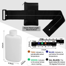 Remagr 14 Pcs Urine Show Complete Kit 2 Portable Empty Bottles 10 Adhesive Temperature Show Strip Hidden Leg Strap Urine Oxford Pouch Urine Test Bottles (Zipper Style)