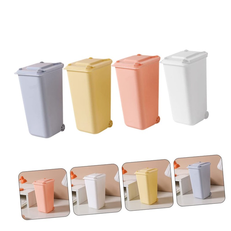 LABRIMP 4pcs Mini Desktop Trash Bins Lid Creative Office Waste