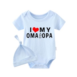 culbutomind Baby Twins Romper I Love My Grandma Grandpa Fun Baby Bodysuit Short Sleeve Gift for Birth Baby Boys Girls Twins Baby Clothing with Hat, Blue I Love My Grandma Grandpa, 0-3 months