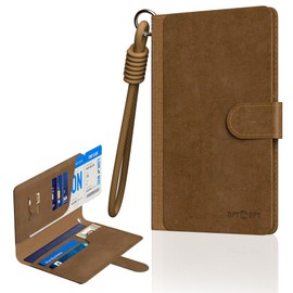 APTMAPT Smart Passport Holder Works with Apple Find My, Leather Travel Wallet with Wrist Strap & 2 SIM Card Slots, RFID Blocking Organizer for Passport/Cards/Tickets, Wireless Charging, Brown