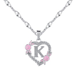 Qitian Christmas Gifts for Her Initial Heart Necklace for Women Heart Silver Letter K Name Alphabet Pendant Necklace for women Gift