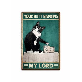 Funny Bathroom Toilet Wall Decor Tuxedo Cat Your Butt Napkin My Lord Metal Sign 8x12 Inch Vintage Home Decor Cat Sign for Washroom Decorations