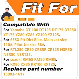 Carburetor for KX80 KX85 KX100 Yamaha YZ80 YZ85 DT100 SUZUKI RM80 85 CR80 CR85R GY6 PWK 28mm 2 stroke Racing Flat Slide Carb Carburetor with Intake needle jet 15003-1617