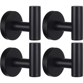4 Pcs Wall Towel Hooks Coat Hook Bathroom Matte Black Robe Hook SUS 304 Stainless Steel Heavy Duty Door Hanger Towel Robe Clothes Cabinet Closet Sponges Hook for Bathroom Kitchen Pool