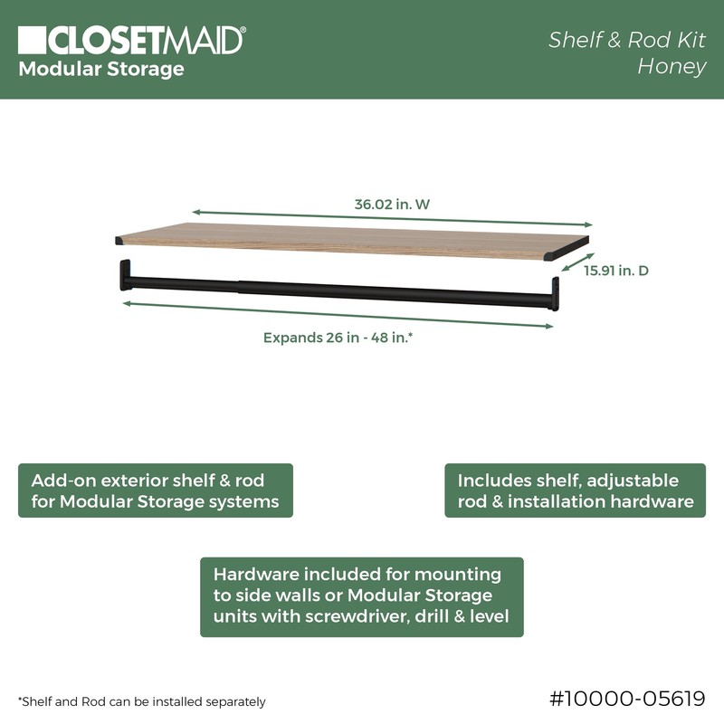 ClosetMaid Modular Storage Shelf and Hang Rod Kit, Honey