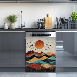 Red Mushrooms Magnet Dishwasher Cover,Wildflower Plant Berries Dishwasher Magnet Kitchen Art Decor, Waterproof Dishwasher Refrigerator Magnetic Sticker 23 W x 26 H Inch