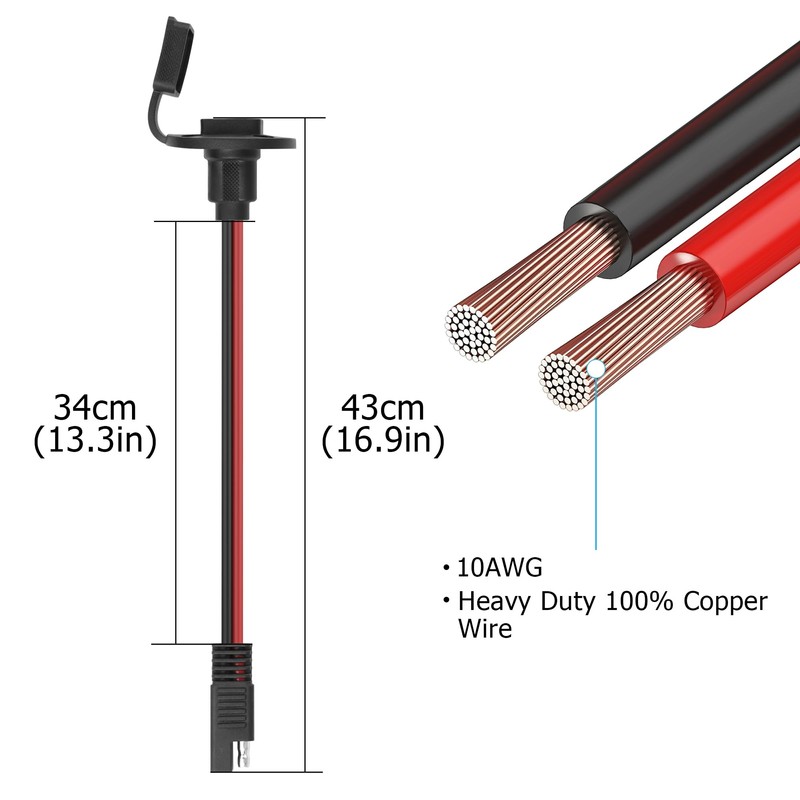 2 Pack SAE Power Socket Sidewall Port Cables YACSEJAO 12AWG