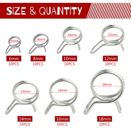 WMYCONGCONG 70 PCS Double Wire Fuel Line Hose Tube Spring Clips Clamp Assortment Kit Irrigation Hose Clamp for Motorcycle ATV, 6-18mm