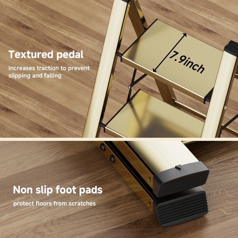 SOLADDER 3 Step Ladder, Anti-Slip and Lightweight Foldable Step Ladder