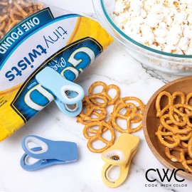 COOK WITH COLOR Bag Clips with Magnet- Food Clips, Chip Clips, Bag Clips for Food Storage with Airtight Seal Grip for Bread Bags, Snack Bags and Food Bags (Yellow and Blue, Pack of 10)