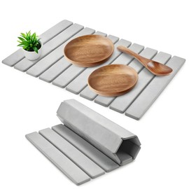 Stone Drying Mat for Kitchen Counter, 24"(L)×16"(W), Super Absorbent, Collapsible, Diatomaceous Earth Dish Drying Mat, Non-Slip, Heat-Resistant Quick Drying Stone Mat, Gray