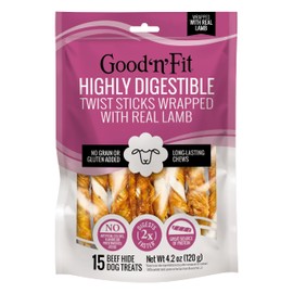 Good 'n' Fit Twist Sticks Made with Real Lamb, 15 Count, Treat Your Dog to Long-Lasting and Highly Digestible Rawhide Chews