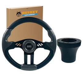 Huskey 12.5" Trooper Golf Cart Steering Wheel Black Spokes & Adapter for EZGO TXT/RXV