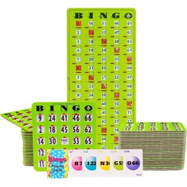MR CHIPS Jam-Proof Bingo Cards with Sliding Windows - 50 Reusable Shutter Bingo Cards - 75 Bingo Calling Cards - 1 Bingo Master Board in Green Style