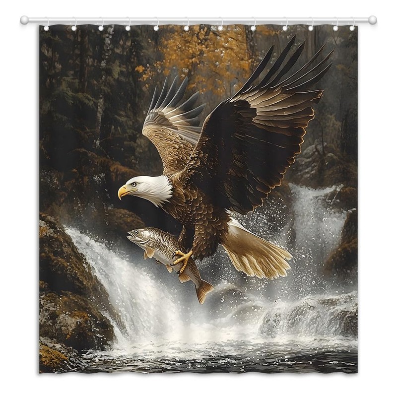 YOZSLGU Eagle Shower Curtain Powerful Bird Wildlife Fabric Bathroom Decor