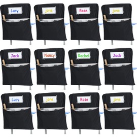 Maitys 12 Pack Canvas Chair Pockets for Classrooms 17 x 20 Inches Large Students Chair Bags with Name Tag Seat Pocket for Keeping Students Book School Table Desk Organized
