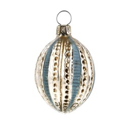 Glass Ornament Egg with Nubs and Blue Stripes, Patinated