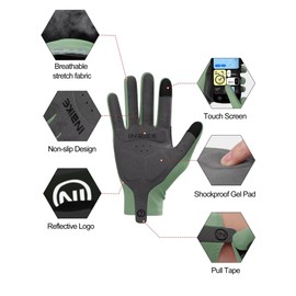INBIKE Breathable Bike Gloves for Men Women, Full Finger Gel Pad Cycling Gloves, Touchscreen Mountain Biking Gloves, Reflective Bicycle Gloves, Anti-Slip Workout Gloves Green Small