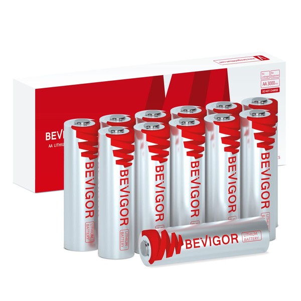 BEVIGOR Lithium Batteries AA 12Pack, 3000mAh 1.5V Double A Lithium