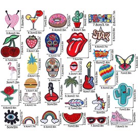 MINGZE 32 Pieces Iron On Patches Kit, Embroidery Applique Patches Stickers Flowers Sew And Badges Fabric Repair Patch For Kids Cute DIY Clothes Jeans Jackets Shoes Bag Backpacks T Shirt