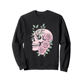 Floral Skull Pastel Aesthetic Pink Botanical Gothic Art Gift Sweatshirt