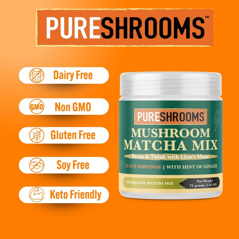 Organic Mushroom Matcha Green Tea Mix - Focus & Think