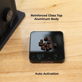 MiiCoffee Minipress Coffee Scale, Auto Timer for Espresso and Pour-Over Coffee, Aluminum Body & Glass Top