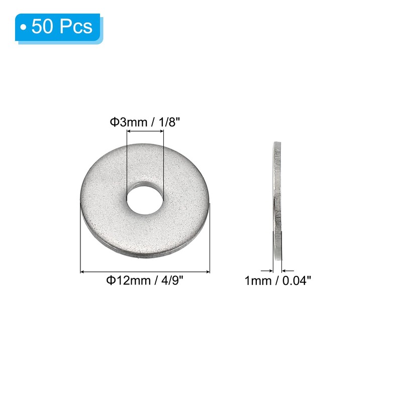 PATIKIL 304 Stainless Steel Flat Gasket, 50 Pack 1/8" ID
