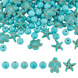 UNICRAFTALE 110pcs 3 Styles Sea Turtle Beads Starfish Beads 8mm Round Beads Synthetic Turquoise Beads Sea Star Tortoise DIY Charms Summer Ocean Animal Spacer Beads for Jewelry Craft Making