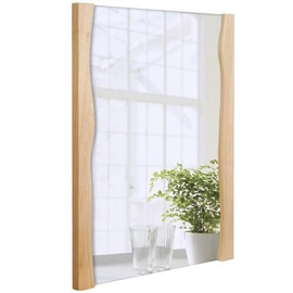 Tanmicoshomy Wood Bathroom Mirror 24x32 Inch, Asymmetrical Live Edge Framed Rectangle Wall Mirrors for Bathroom Bedroom or Entryway, Vertical or Horizontal Hanging