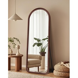56"x20" Arched Full Length Mirror, Free Standing Floor Plush Flannel Frame Mirror for Leaning or Hanging, Soft Touch Bedroom & Living Room Decor, Dark Brown
