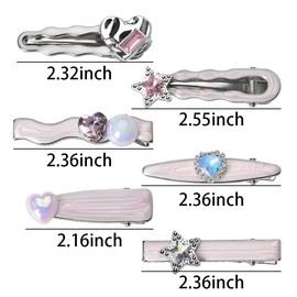 Y2k Hair Clips Metal Snap Hair Clips for Women Girls Sparkly Heart Star Hair Clips Wave Hair Clip Cute Hair Pins Y2k Hair Accessories for Women Pink Kawaii Hair Clips Set