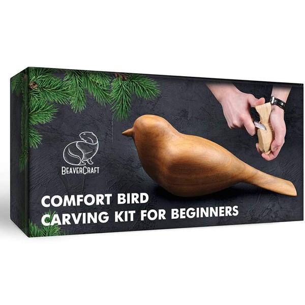 BeaverCraft, Wood Carving Kit Comfort Bird DIY - Complete Starter Whittling Kit for Beginners Adults and Teens - Book Fun Project Carve Bird Hobby Whittling - Learning Woodworking for Kids